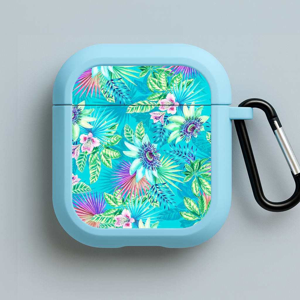 Blue Floral Pattern Blue AirPods Case