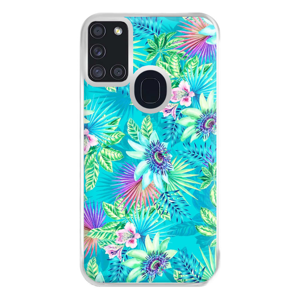 Blue Floral Pattern Phone Case for Galaxy A21s