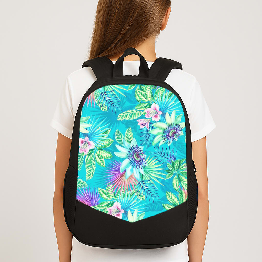 Blue Floral Pattern Large School Bag