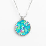 Blue Floral Pattern Circle Necklace
