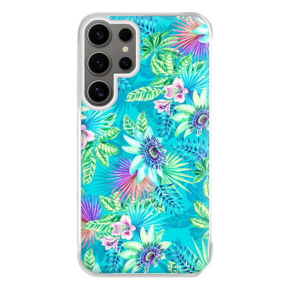 Blue Floral Pattern Phone Case for Galaxy S24 Ultra