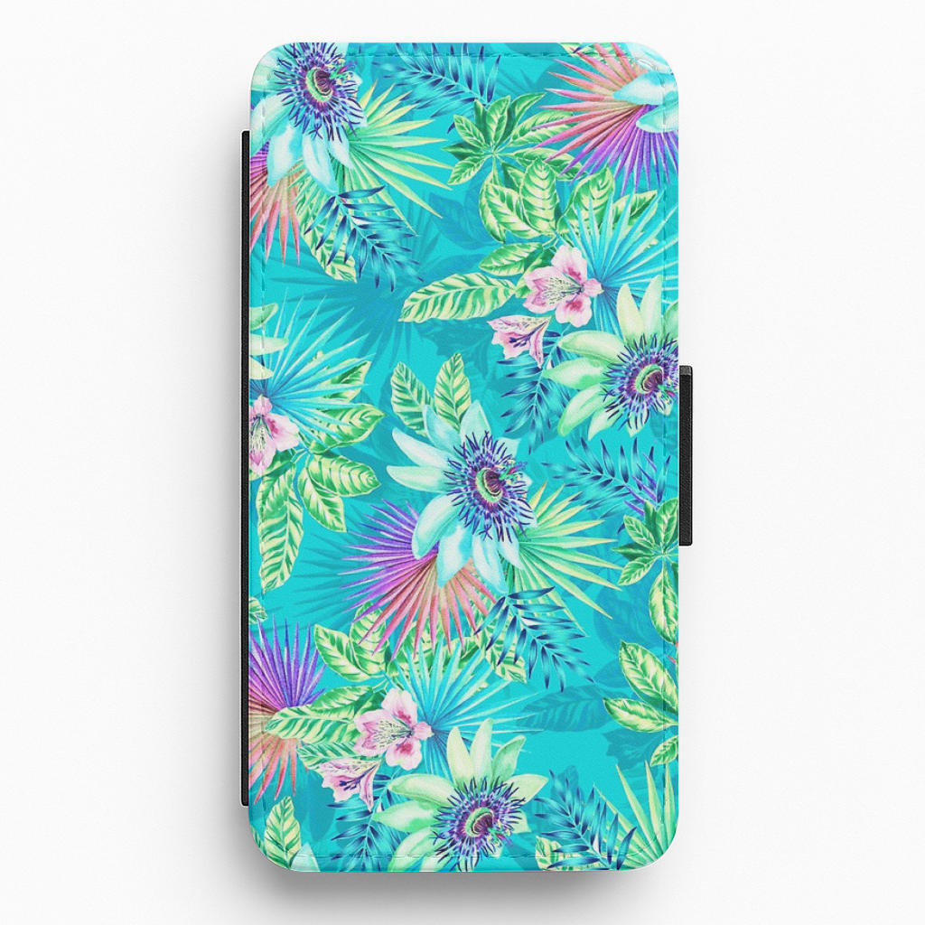 Blue Floral Pattern Flip / Wallet Phone Case
