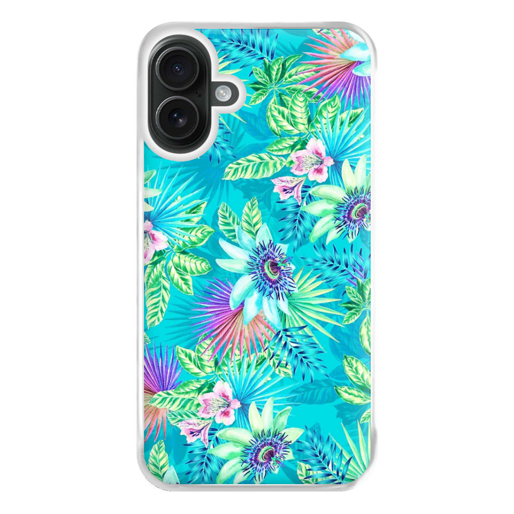 Blue Floral Pattern Phone Case for iPhone 16 Plus