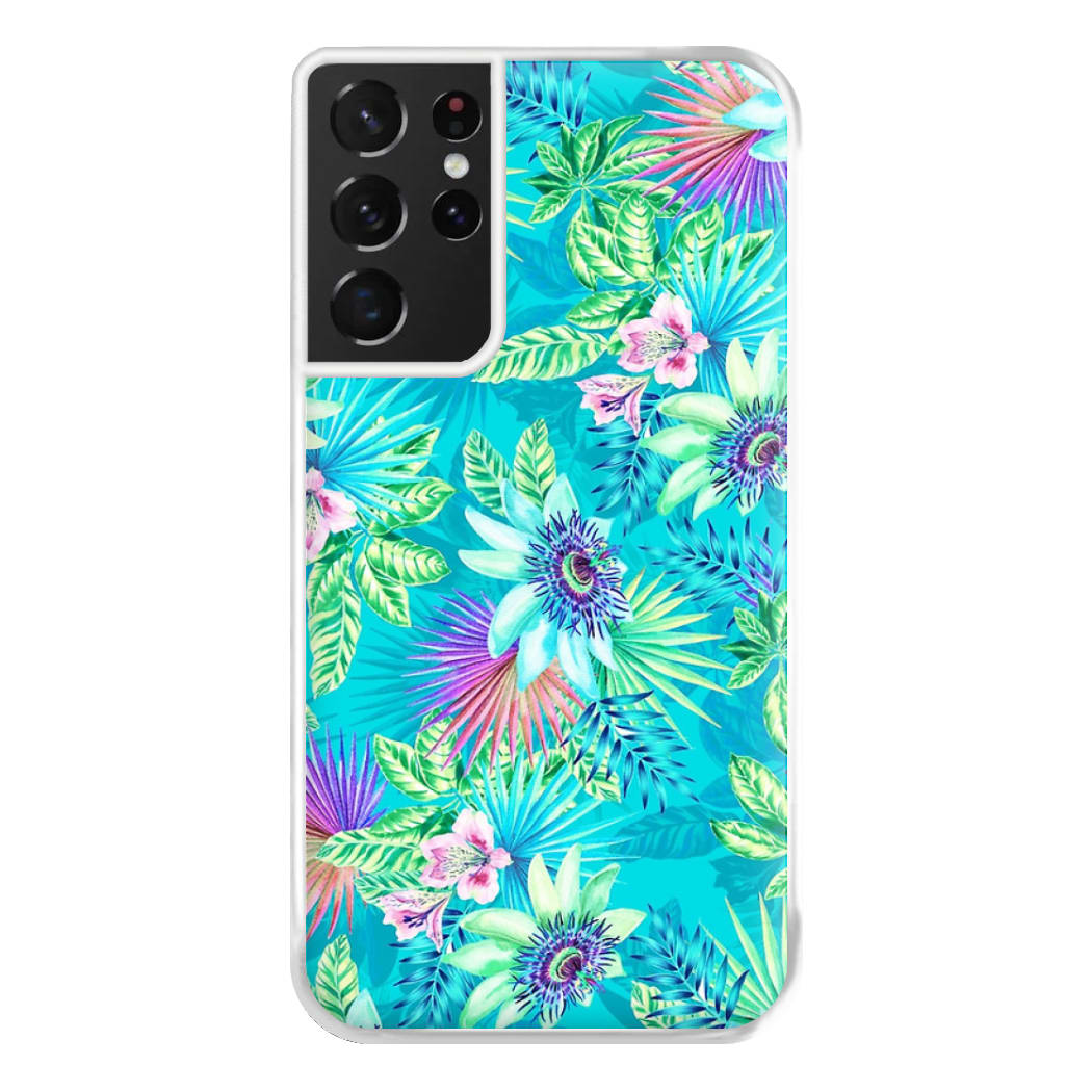 Blue Floral Pattern Phone Case for Galaxy S21 Ultra