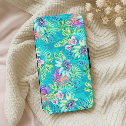 Blue Floral Pattern Wallet Phone Case