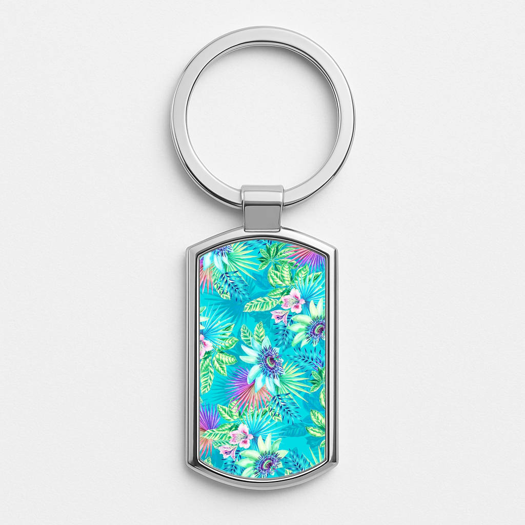 Blue Floral Pattern Luxury Keyring