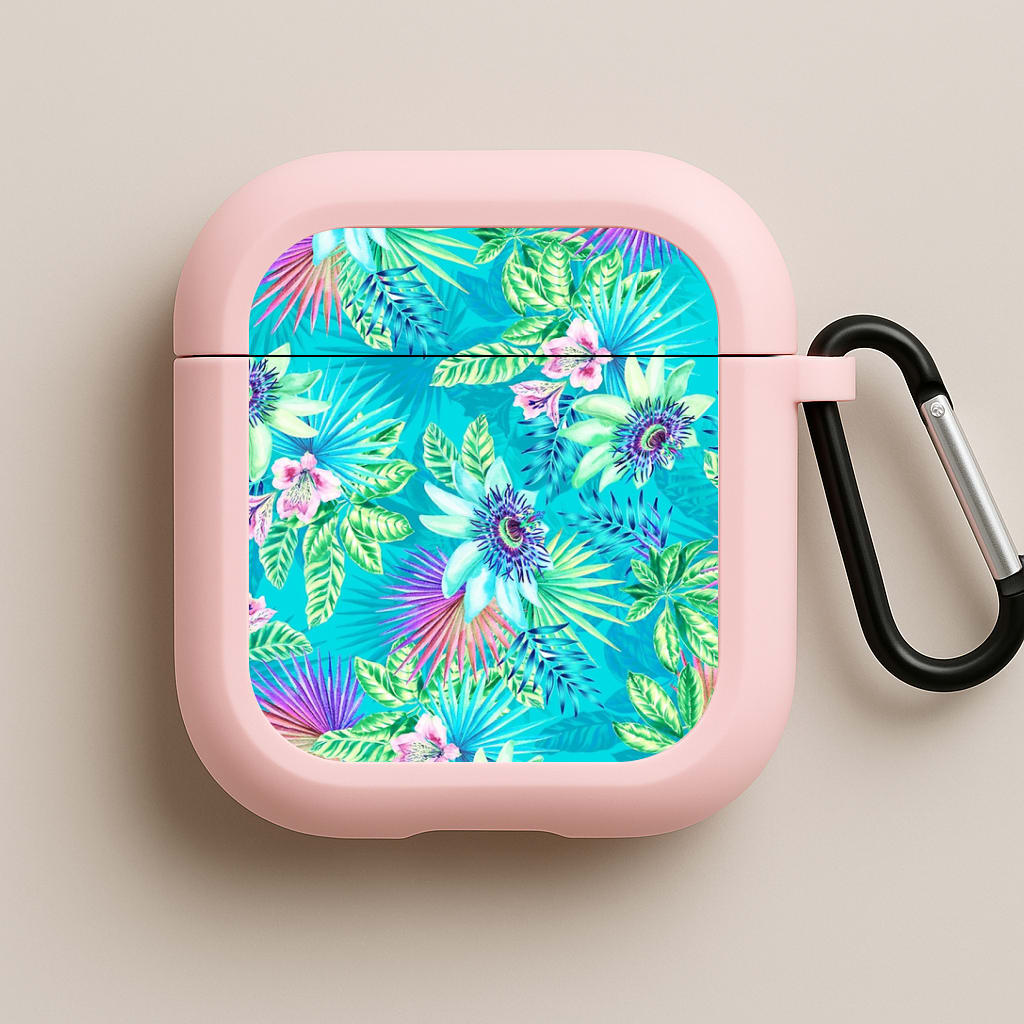 Blue Floral Pattern Pink AirPods Case