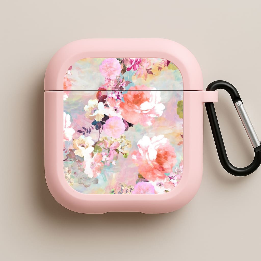 Pastel Pink Floral Pattern Pink AirPods Case