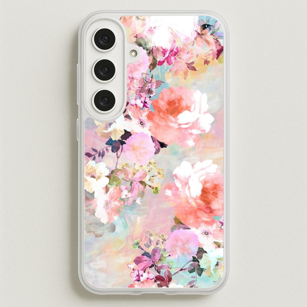 Pastel Pink Floral Pattern Phone Case for Galaxy S25FE