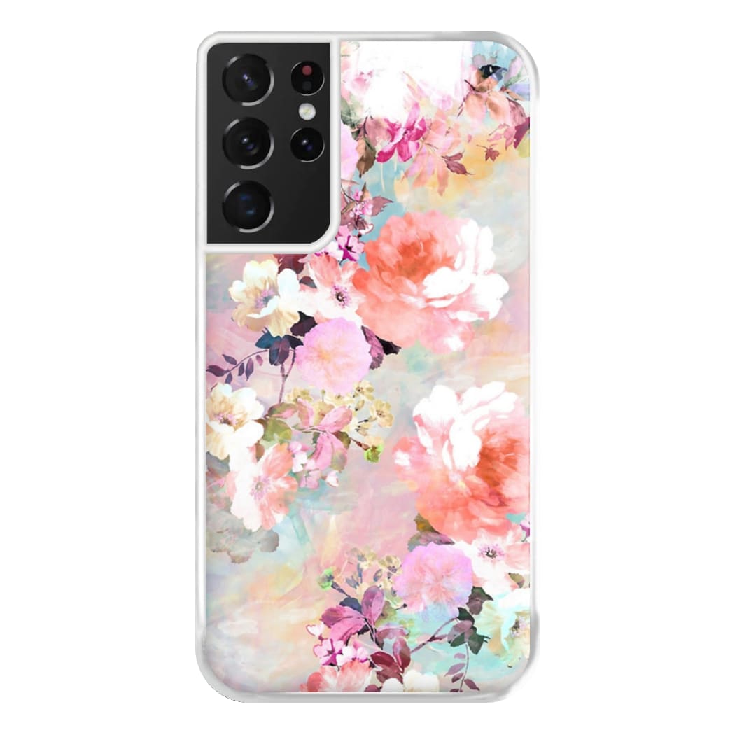 Pastel Pink Floral Pattern Phone Case for Galaxy S21 Ultra