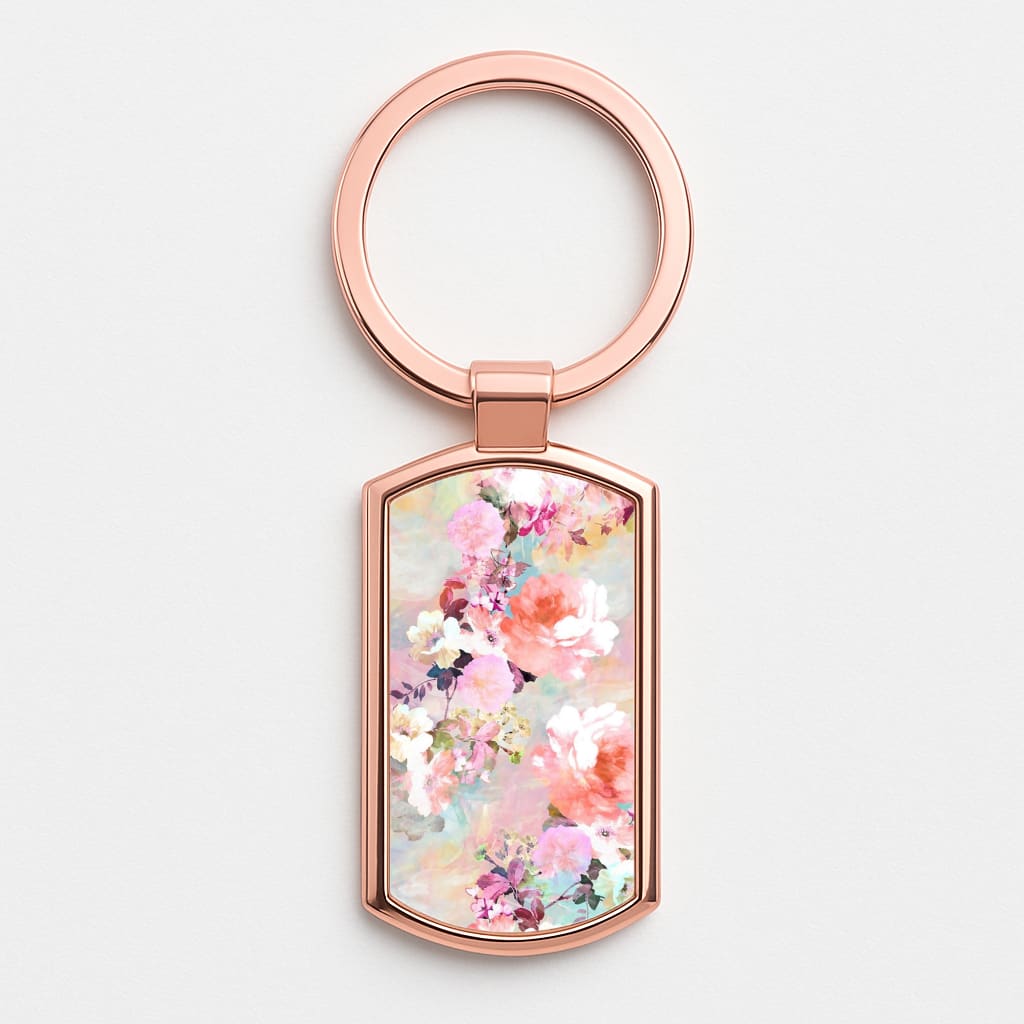Pastel Pink Floral Pattern Rose Gold Keyring
