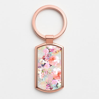 Pastel Pink Floral Pattern Rose Gold Keyring