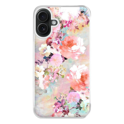 Pastel Pink Floral Pattern Phone Case for iPhone 16 Plus