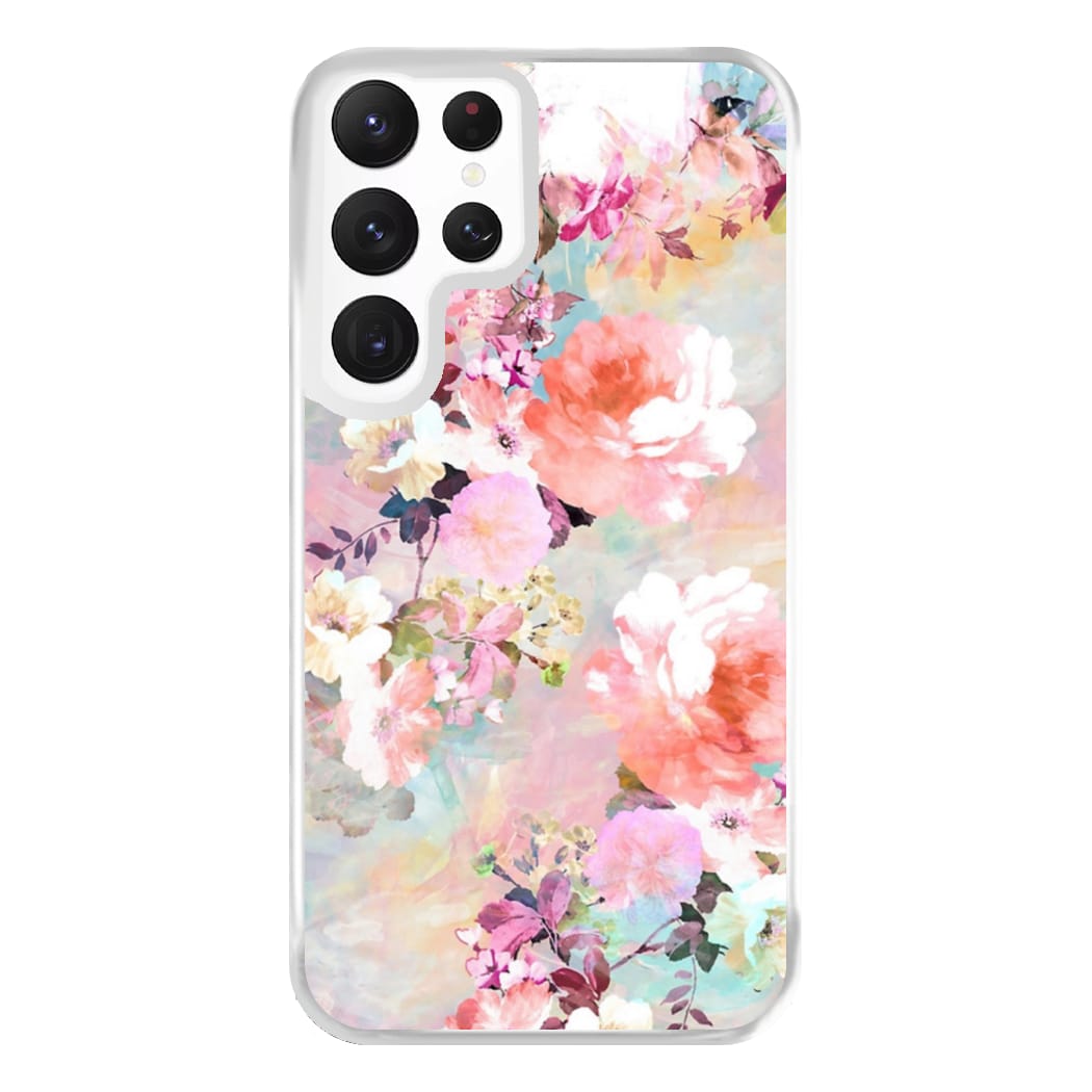 Pastel Pink Floral Pattern Phone Case for Galaxy S22 Ultra