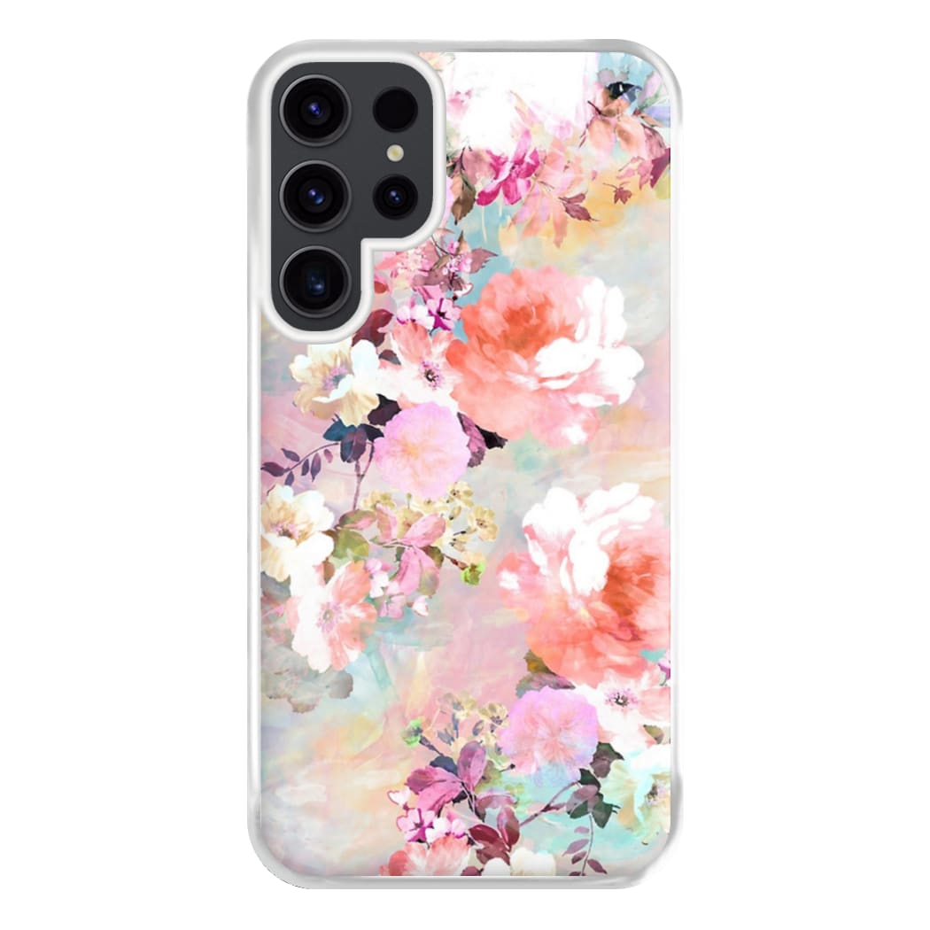 Pastel Pink Floral Pattern Phone Case for Galaxy S23 Ultra