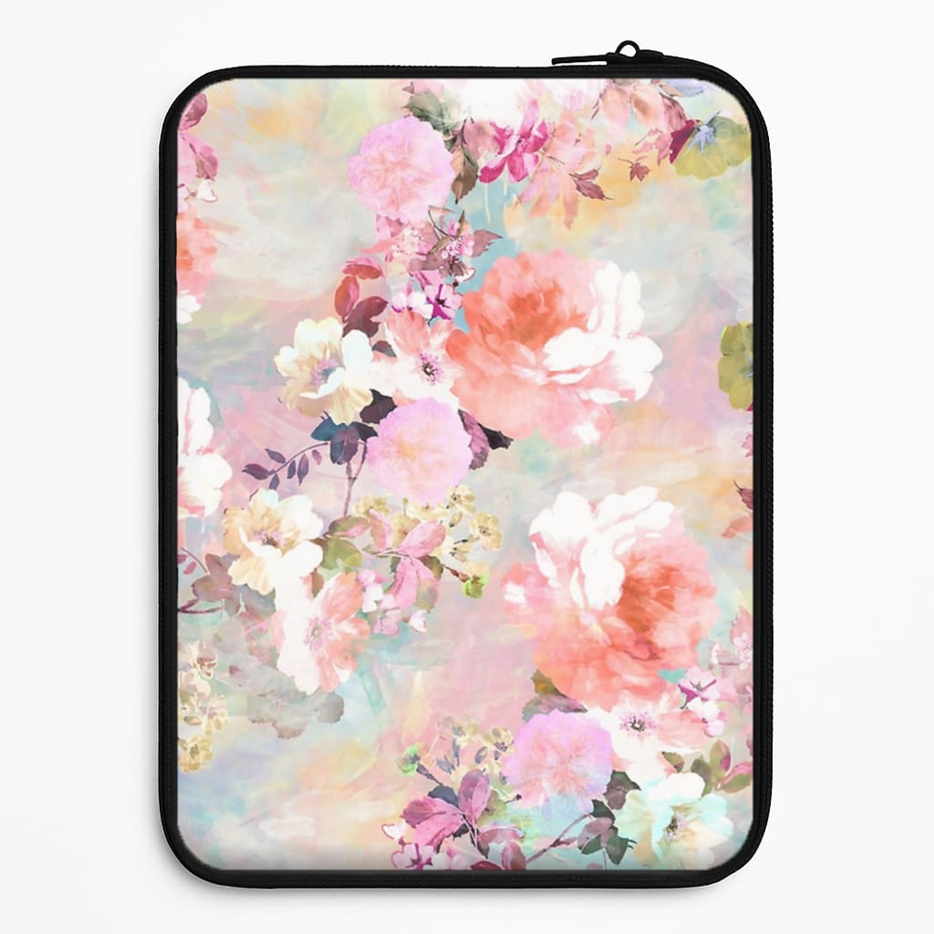 Pastel Pink Floral Pattern Laptop Sleeve