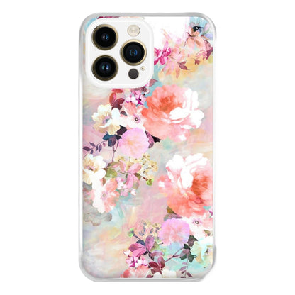 Pastel Pink Floral Pattern Phone Case for iPhone 14 Pro Max