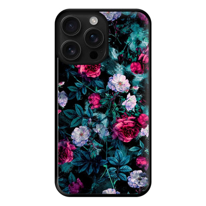 Black Floral Pattern Phone Case for iPhone 16 Pro Max