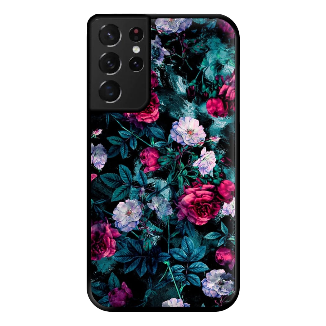 Black Floral Pattern Phone Case for Galaxy S21 Ultra