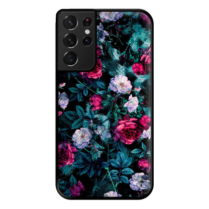 Black Floral Pattern Phone Case for Galaxy S21 Ultra