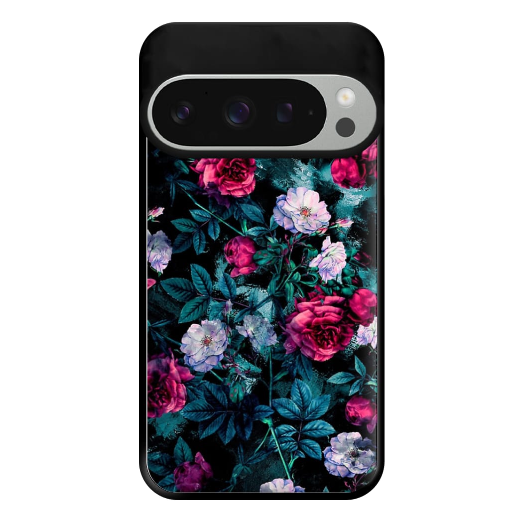 Black Floral Pattern Phone Case for Google Pixel 9 Pro XL