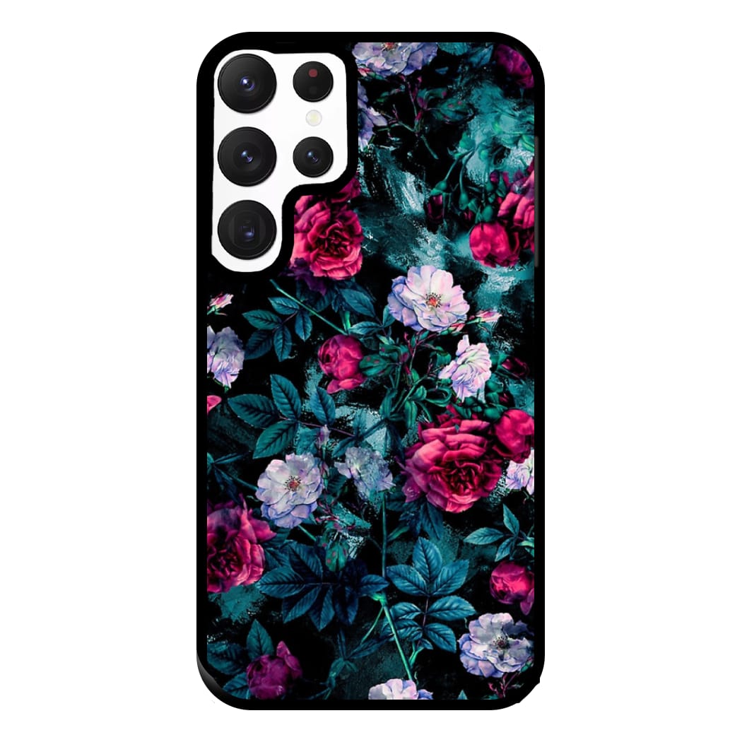 Black Floral Pattern Phone Case for Galaxy S22 Ultra