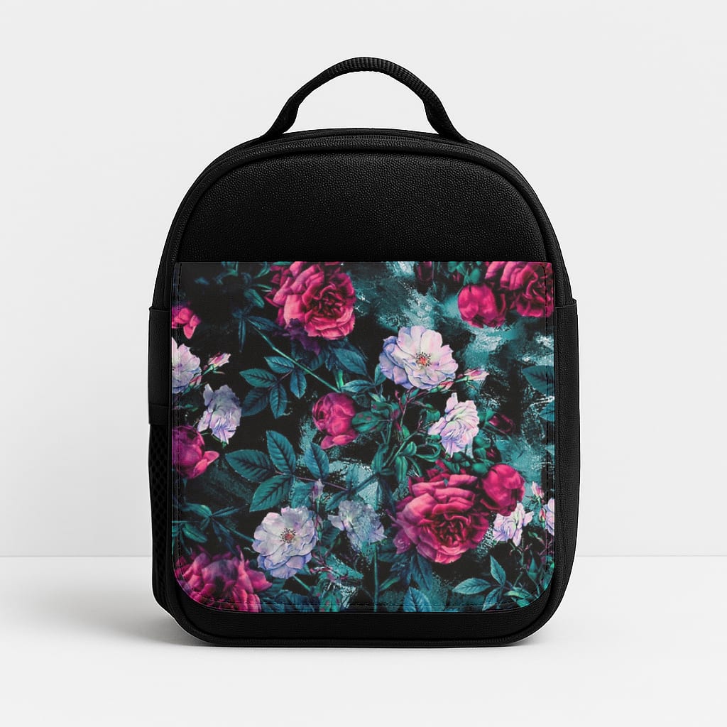 Black Floral Pattern Insulated Lunchbox