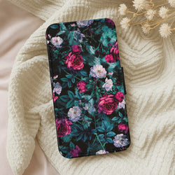 Black Floral Pattern Wallet Phone Case
