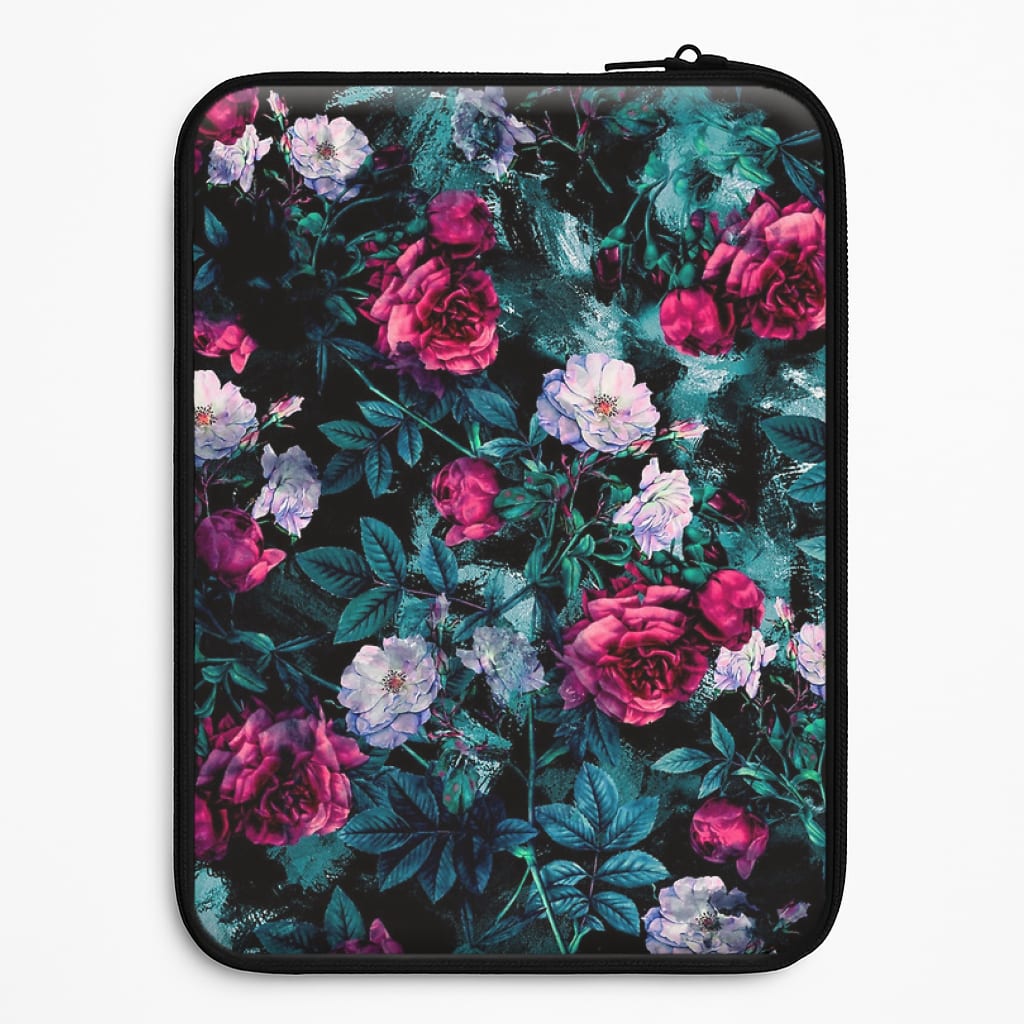 Black Floral Pattern Universal Laptop Sleeve