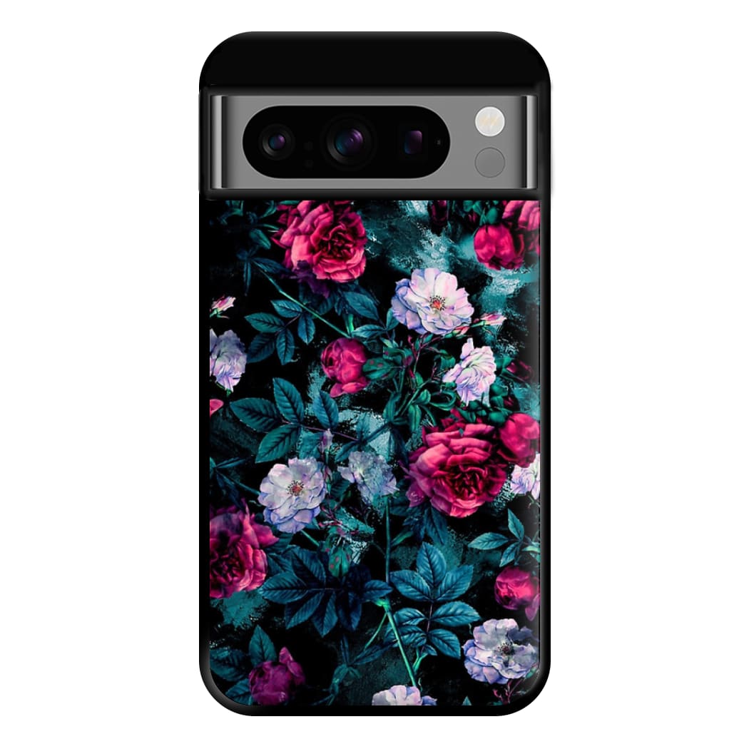 Black Floral Pattern Phone Case for Google Pixel 8 Pro