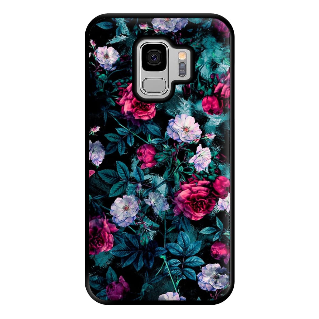 Black Floral Pattern Phone Case for Galaxy S9 Plus