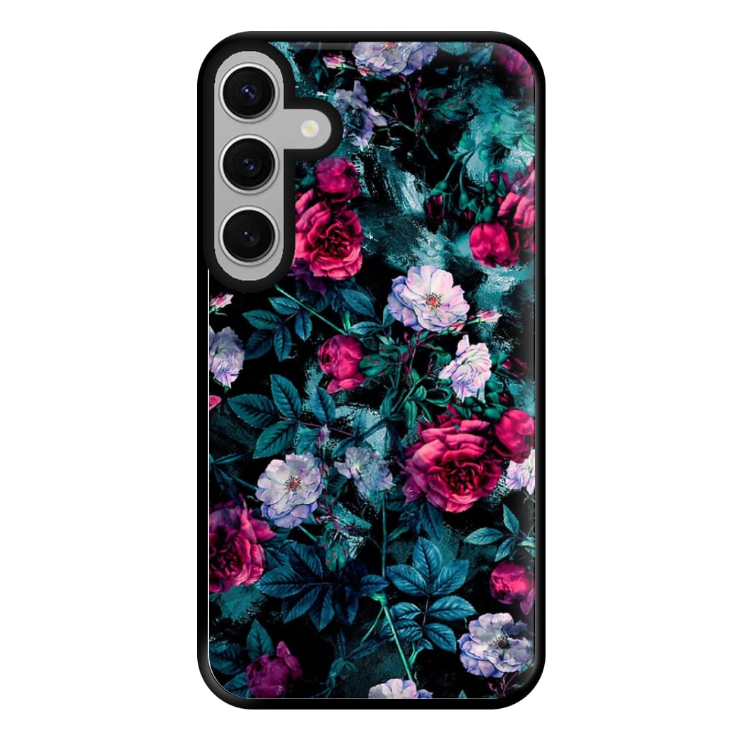 Black Floral Pattern Phone Case for Galaxy S24FE