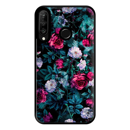 Black Floral Pattern Phone Case for Huawei P30 Lite