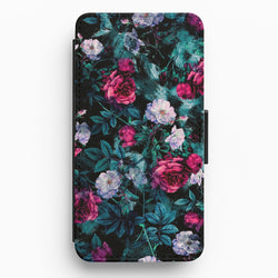 Black Floral Pattern Flip / Wallet Phone Case