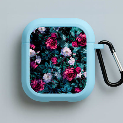 Black Floral Pattern Blue AirPods Case