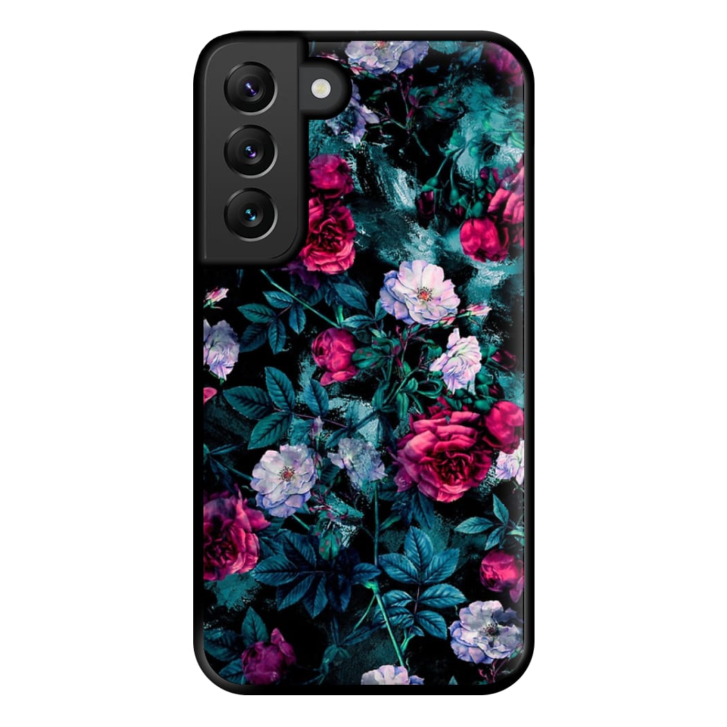 Black Floral Pattern Phone Case for Galaxy S22 Plus