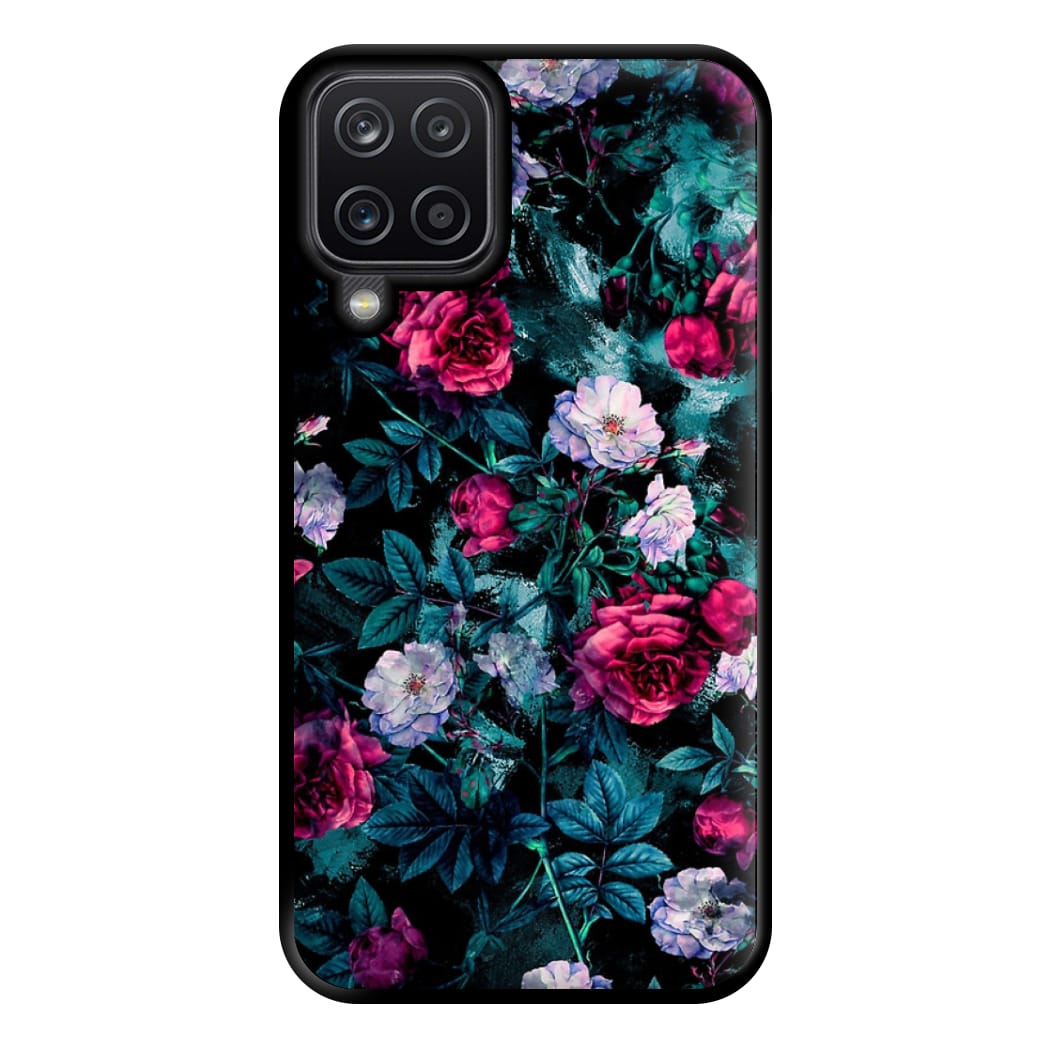 Black Floral Pattern Phone Case for Galaxy A12