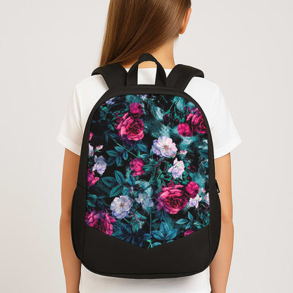 Black Floral Pattern Large School Bag