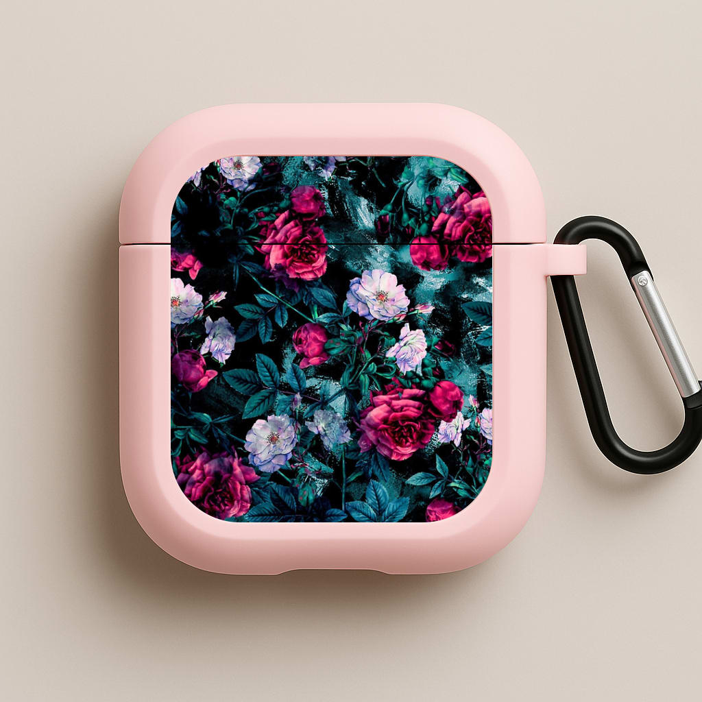 Black Floral Pattern Pink AirPods Case