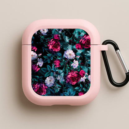 Black Floral Pattern Pink AirPods Case