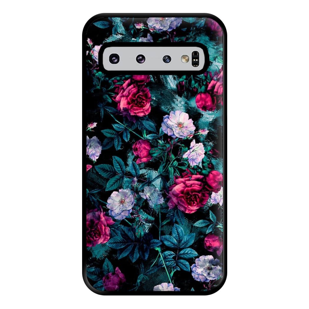 Black Floral Pattern Phone Case for Galaxy S10 Plus