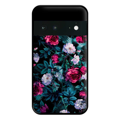 Black Floral Pattern Phone Case for Google Pixel 6a