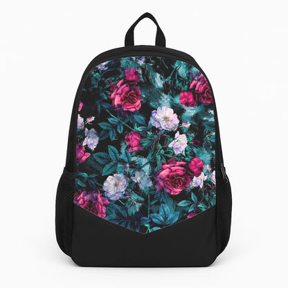Black Floral Pattern Large Backpack