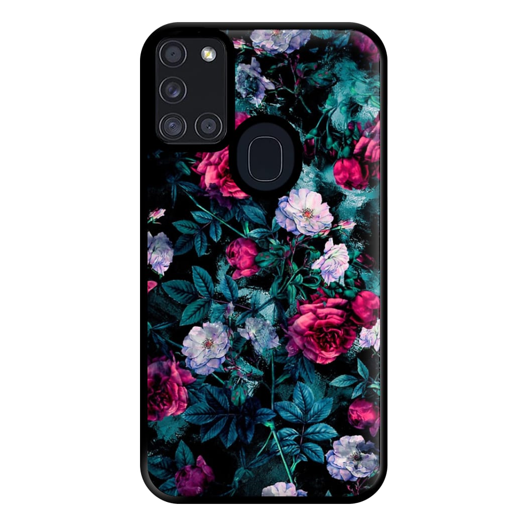 Black Floral Pattern Phone Case for Galaxy A21s