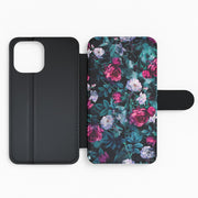 Black Floral Pattern Flip / Wallet Phone Case 2