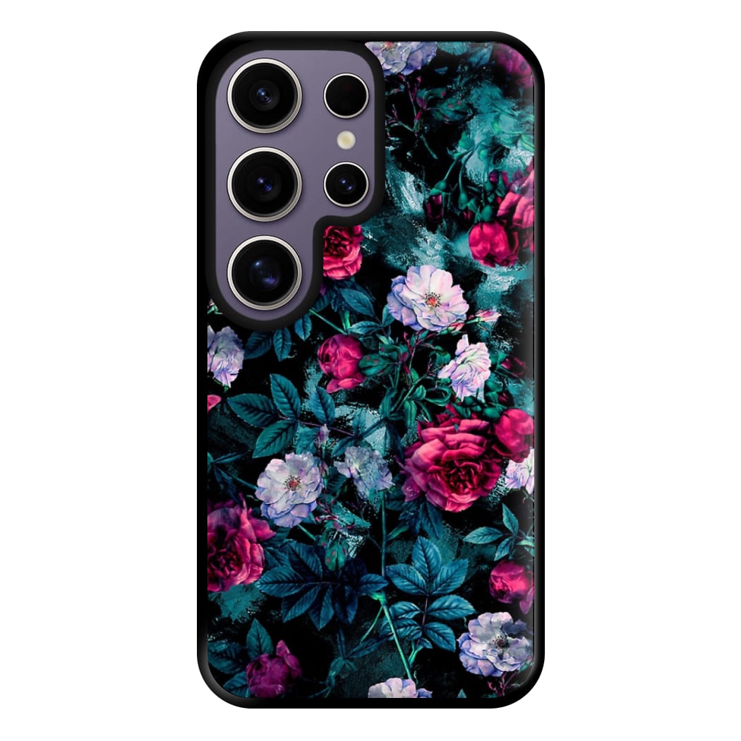 Black Floral Pattern Phone Case for Galaxy S25 Ultra