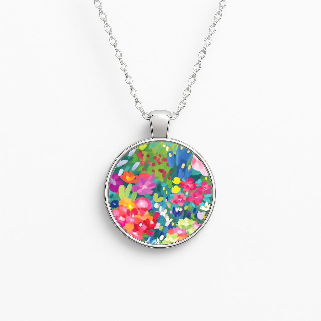 Colourful Floral Pattern Circle Necklace