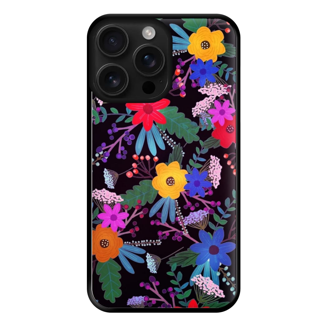 Black & Colourful Floral Pattern Phone Case for iPhone 16 Pro Max