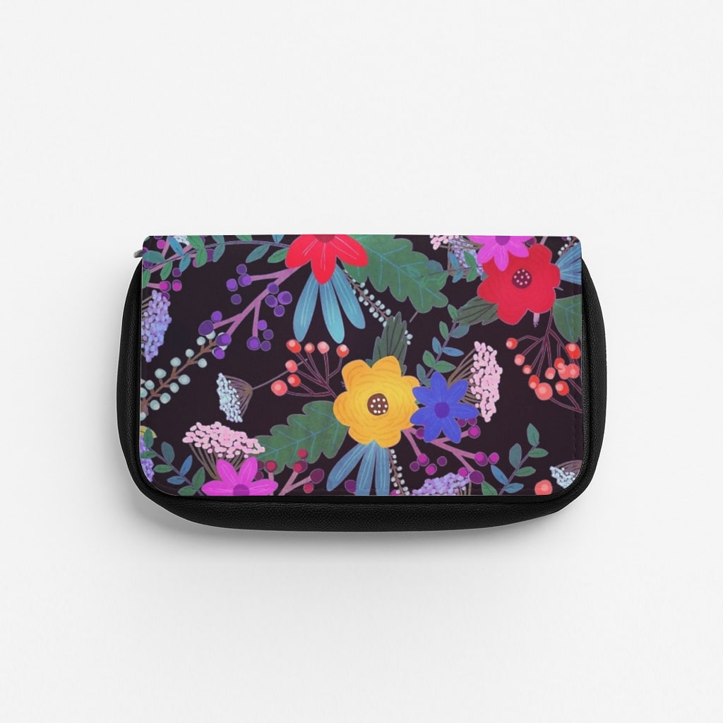 Black & Colourful Floral Pattern Pencil Case