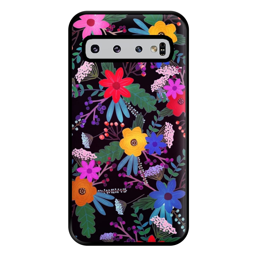 Black & Colourful Floral Pattern Phone Case for Galaxy S10 Plus